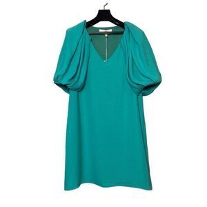 Anna Cate Ceramic Evelyn Dress Womens Small Green Teal V‎ Neck Puff Sleeves NWT